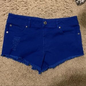 Distressed royal blue shorts
